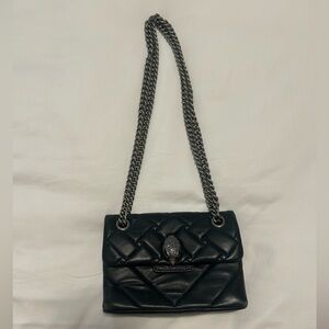 KURT GEIGER MINI LEATHER KENSINGTON BAG BLACK AND SILVER